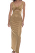 Luli Fama Golden Sunset Drawstring Peek A Boo Maxi Dress